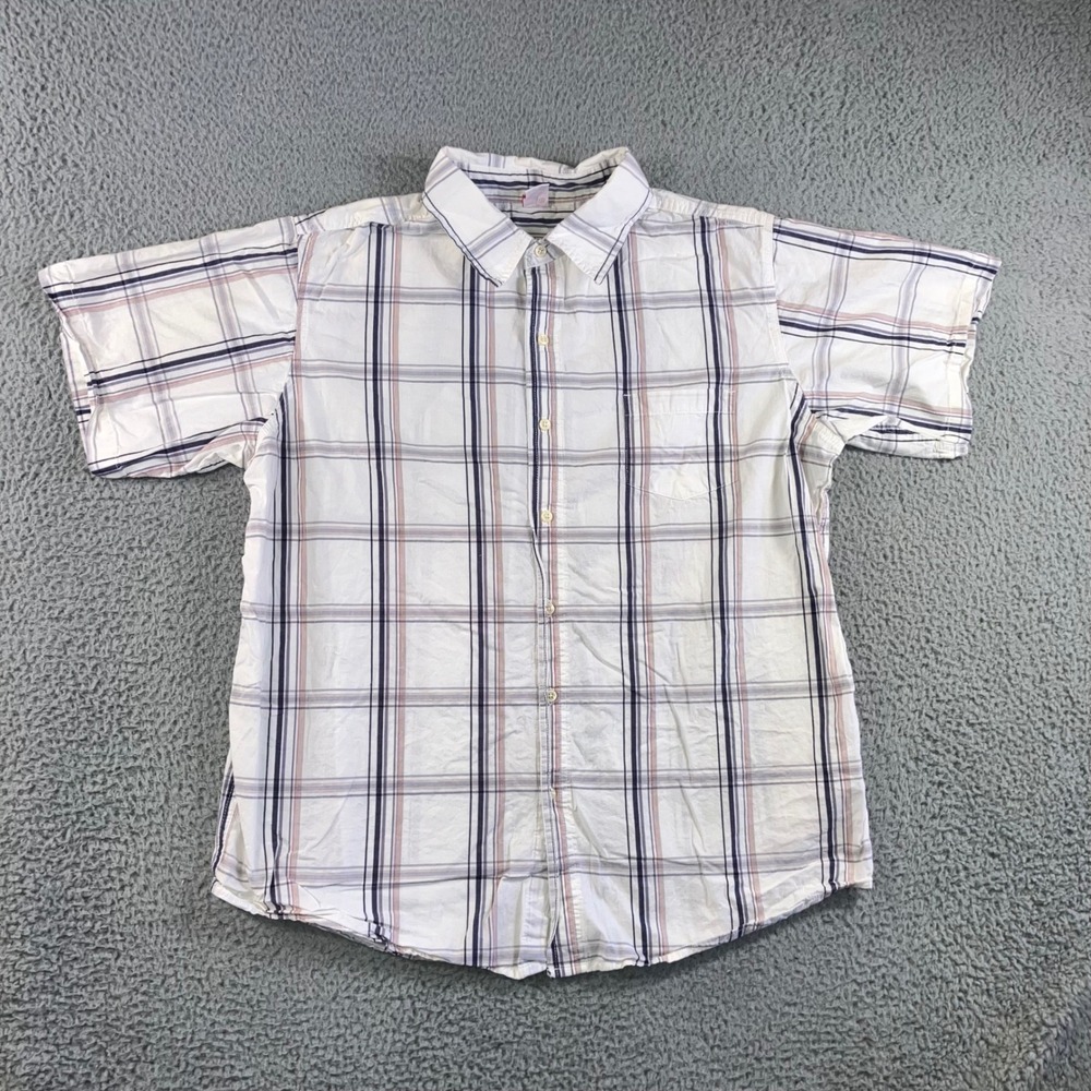 Vintage Open‎ Trails Plaid Button Up Shirt Men XL White Blue Outdoor Hiking